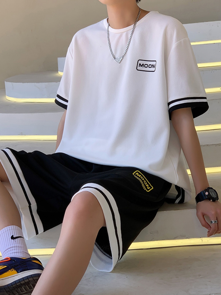 爵思朗夏季11岁大童男装12-25岁小男孩短袖休闲七短裤t恤套装男生高中