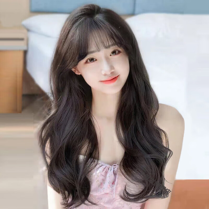 女长发夏季网红长卷发大波浪仿真发整顶自然全头套微卷假发套 黑茶色
