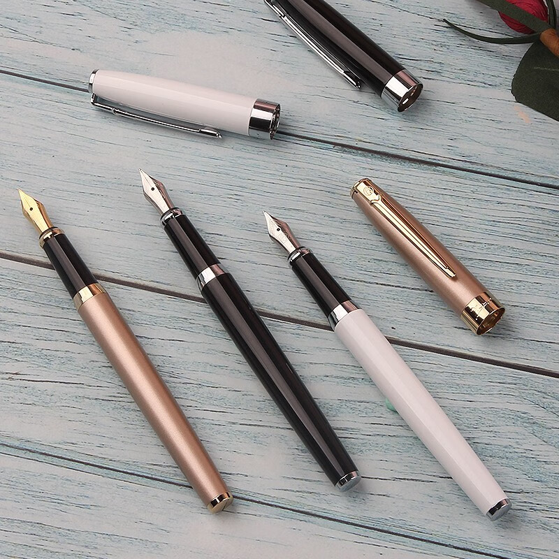 毕加索(Pimio)钢笔717曼陀林系列财务钢笔弯尖书法练字美工笔男女士商务礼盒办公签名笔节日礼品免费刻字 亮黑银夹 明尖/直尖钢笔【0.5mm】