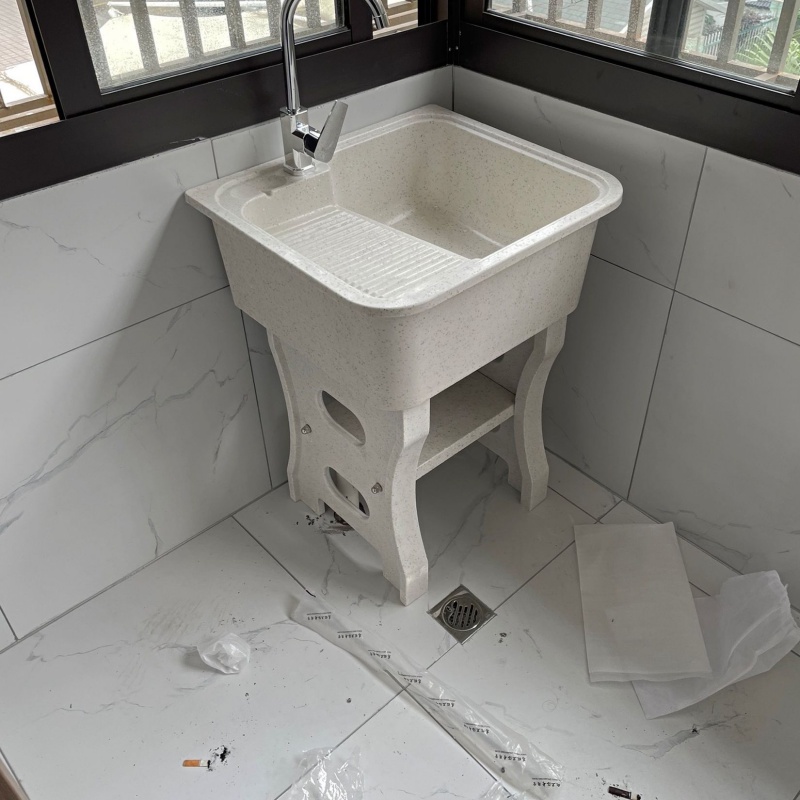 派诺特洗衣池带搓衣板家用一体简易石英石水槽大理石庭院洗手盆定制