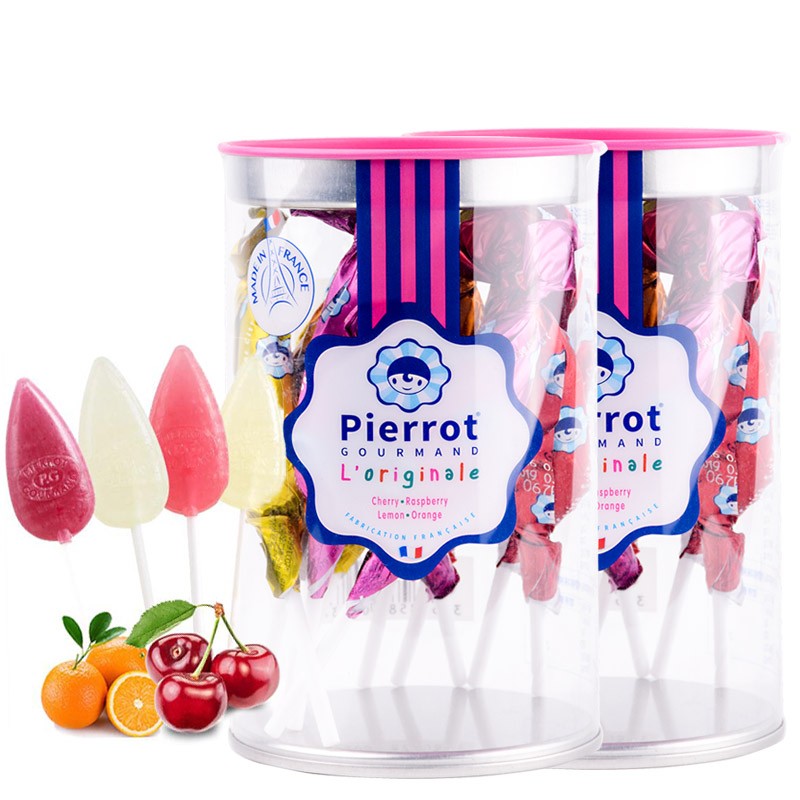 法国进口 pierrot 倍乐果锥形棒棒糖 橙子 树莓 樱桃 柠檬 混合水果糖