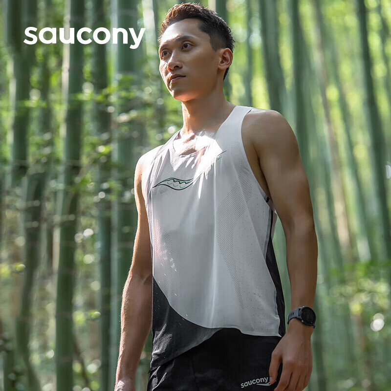 Saucony索康尼 熊猫配色时尚舒适透气服装男子运动背心白色 M