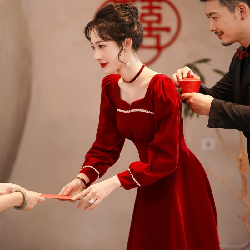 悦诗春沐敬酒服新娘2021新款秋冬季结婚订婚回门礼服长袖连衣裙女 酒红色 M使用感如何?