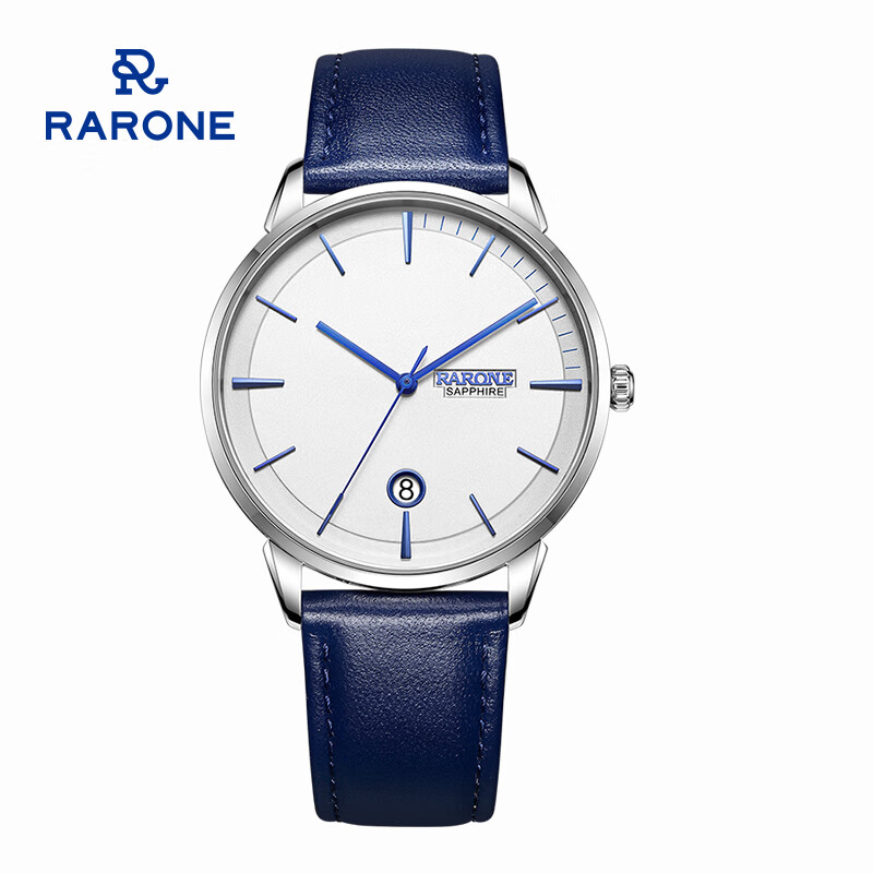 雷诺(rarone)手表 高光系列金典简约大气通勤石英腕表男表 白面蓝钉