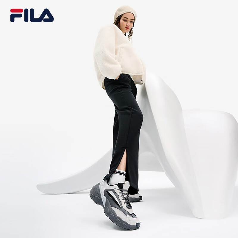 fila 斐乐鲨鱼鞋smasher运动女2023春季款厚底跑鞋 藕灰/锻铁