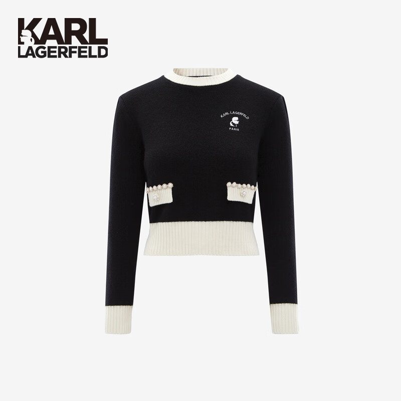 Karl Lagerfeld卡尔拉格斐轻奢老佛爷女装春夏小香风毛衣针织衫 黑色 S