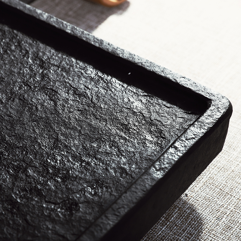 乌金石茶盘家用石材整块石头客厅简约排水办公室小茶台黑金石 50cm*