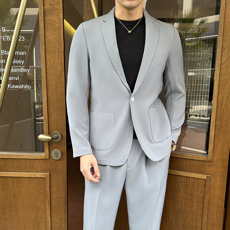 williamfoxsons威廉福克斯麂皮绒小西服男轻商务复古宽松易打理便西