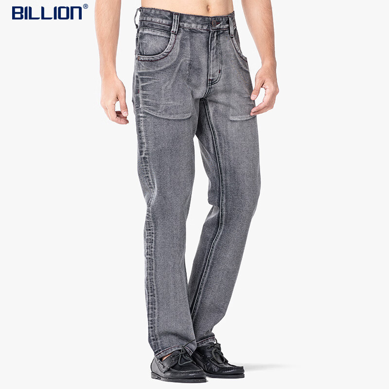 BILLION宽松牛仔裤男直筒秋冬季厚款中腰无弹商务休闲裤子新复古回潮 灰色 厚款 宽松直筒 38 （2.94尺｜98厘米）