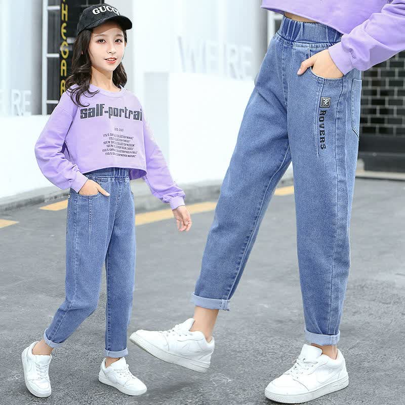 【现货速发】女童牛仔裤春秋款外穿儿童裤子春款2021新款弹力女大童秋