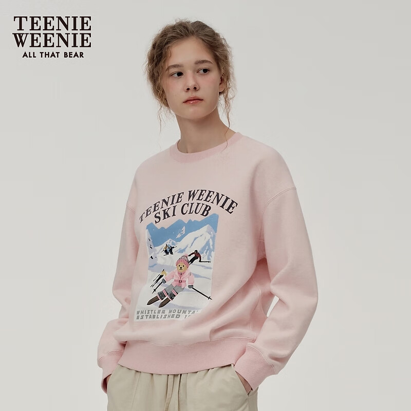 Teenie Weenie小熊女装时尚卫衣冬季简约圆领基础休闲舒适加绒上衣 浅粉色 M (165)