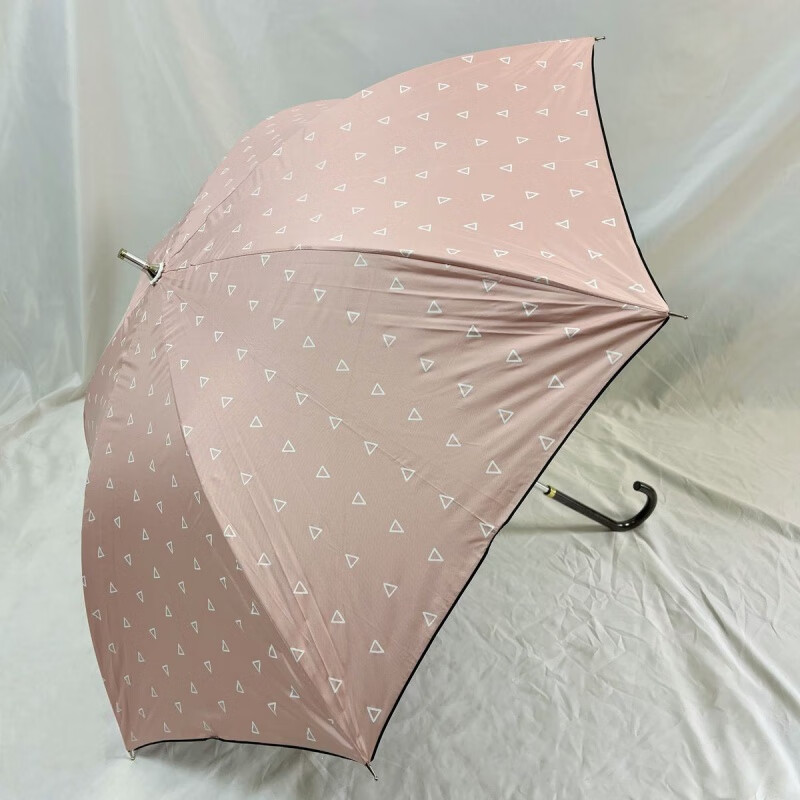 单小洋伞新款手动两节式小号黑胶防晒伞女晴雨两用 粉色满版三角几何
