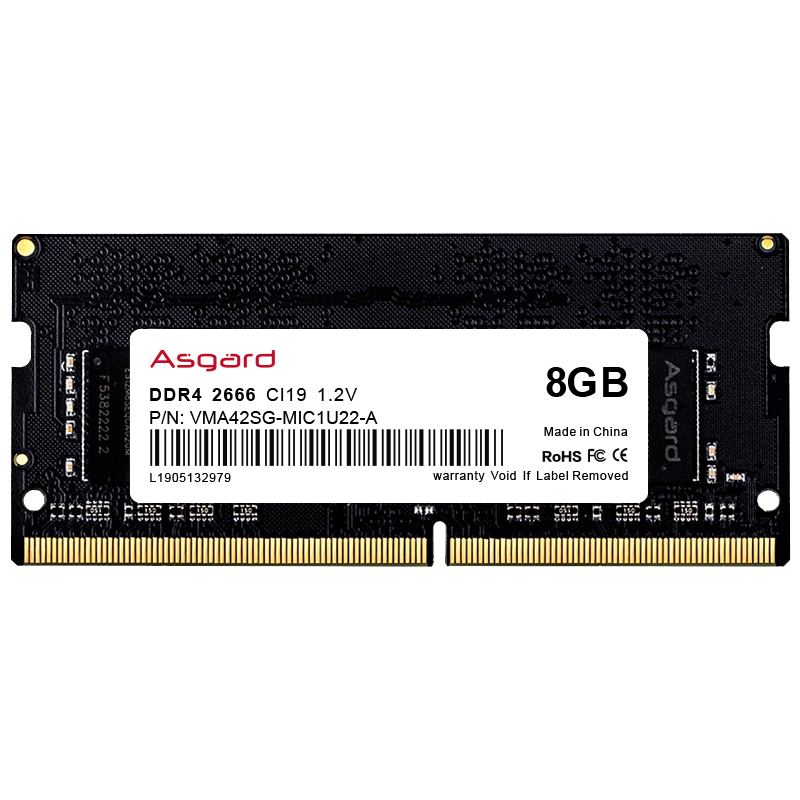 Asgard 阿斯加特 DDR4 2666MHz 笔记本内存 普条 黑色 8GB