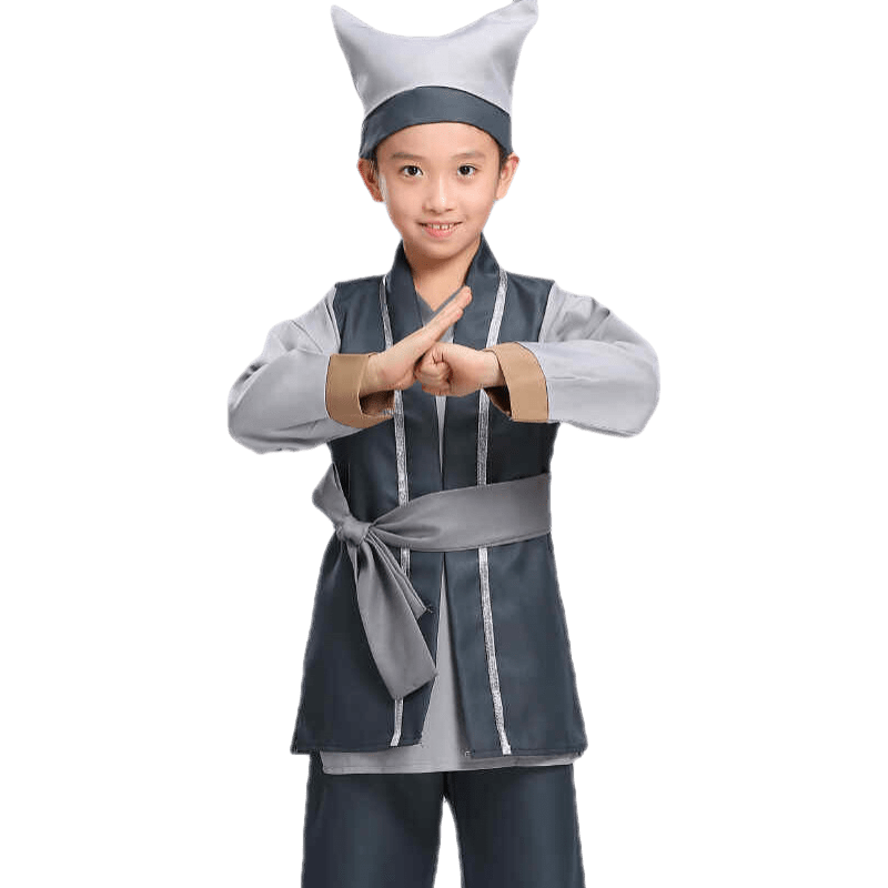 金颯新品六一兒童古裝演出服古代店小二平民百姓衣服小學(xué)生酒店工作表演服 款式1如圖 110