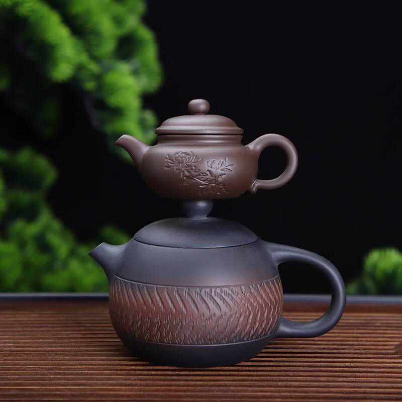 楚如迷你小茶壶摆件紫砂茶宠精品可养袖珍茶玩指尖壶精致功夫茶具摆设 朱泥款-扁腹壶