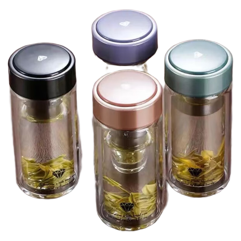 久瑞迷你双层玻璃杯小巧茶杯便携男女隔热水杯简约小容量加厚2023新款 黑色 240ml