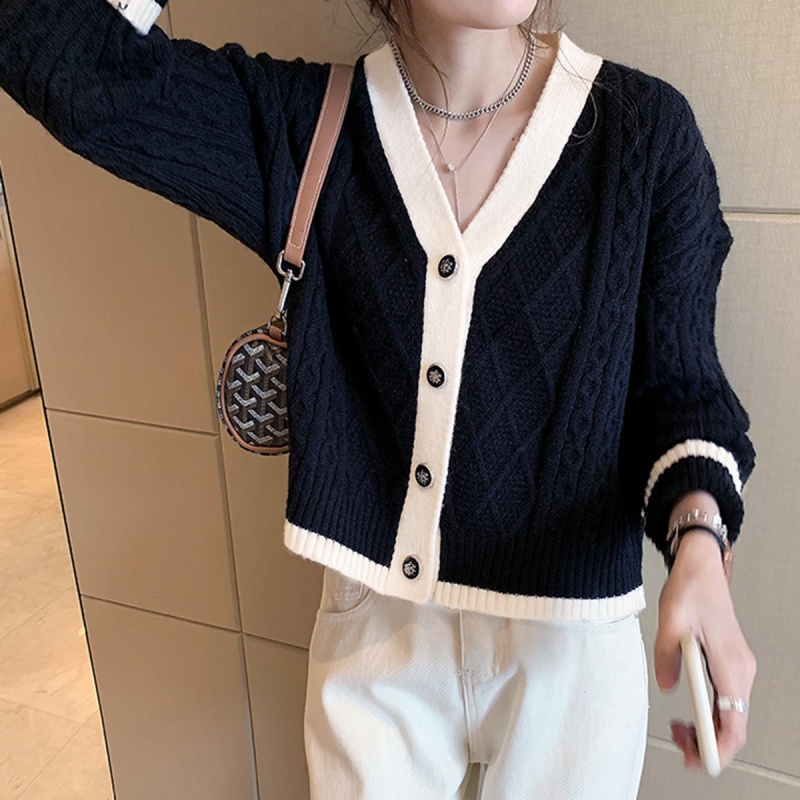 玉极虞针织衫毛衣女新款秋装2021春秋新款小香风显瘦v领针织开衫女
