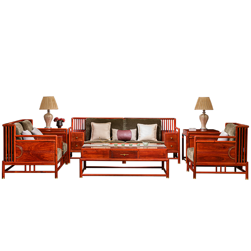 祥蕴阁红木家具 缅甸花梨(学名:大果紫檀)龙悟居6号沙发 123沙发6件套