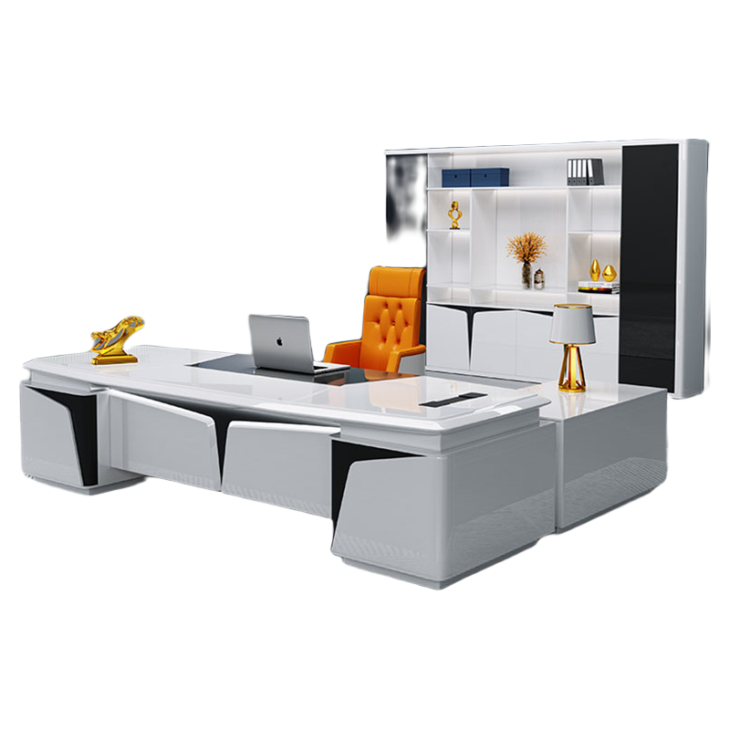 环迪家具烤漆老板桌办公室大班台轻奢大气总裁办公桌简约现代经理桌主管桌时尚创业单人桌椅组合 1.8米老板桌