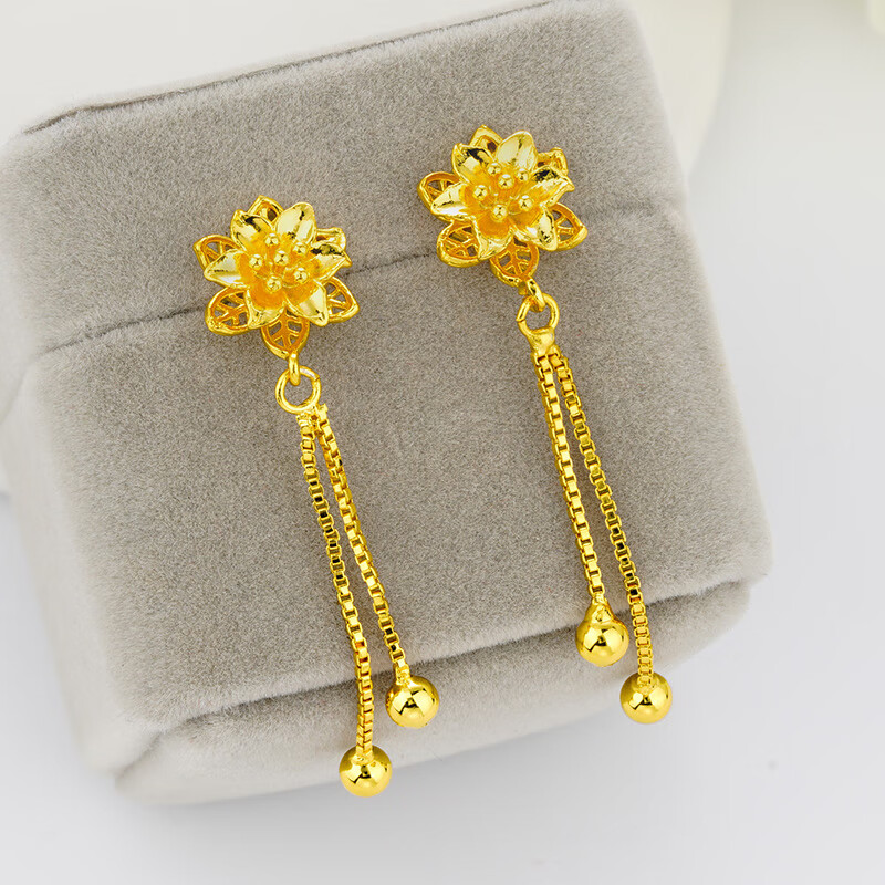 仙来阁沙金耳环越南流苏款耳钉花卉镀金耳坠女镀金简约气质女饰品 花