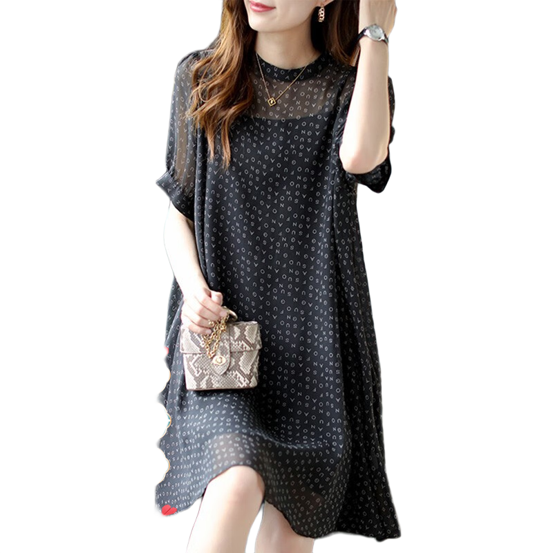 ɯ�ݶ��޴���Ůװ2024��װ��Ʒ��Ů���ڶ���ӡ������ȹ+����ȹ������18024 ��ɫ 2XL����135-150�ﴩ��