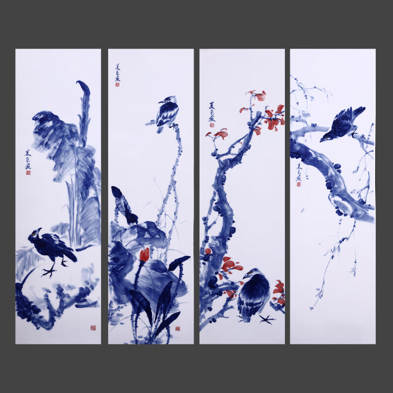 梵窑重器 大师亲笔手绘装饰画景德镇陶瓷工艺美术师《春夏秋冬》