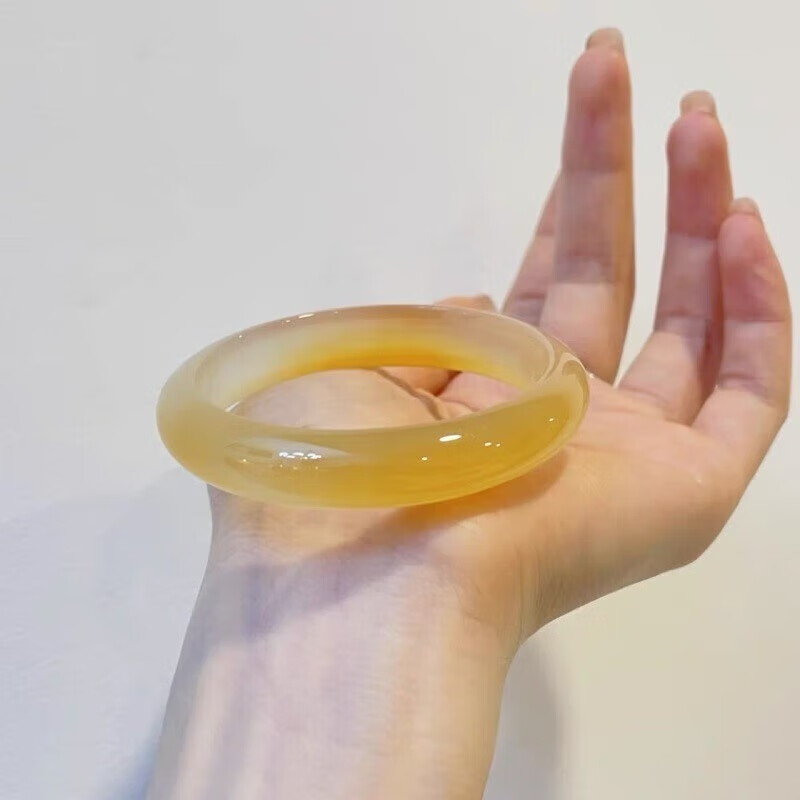 初缘玉手镯女冰种飘花黄玉髓糖色手镯送老婆女友本命年生日礼物 64-65适合130-140斤