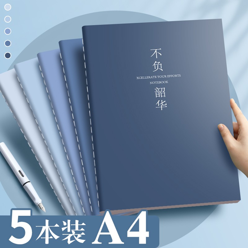 法拉蒙（faramon）5本装A4横线笔记本子简约初高中大学生考研软面抄软抄本车线本记事本加厚缝线本 深色款