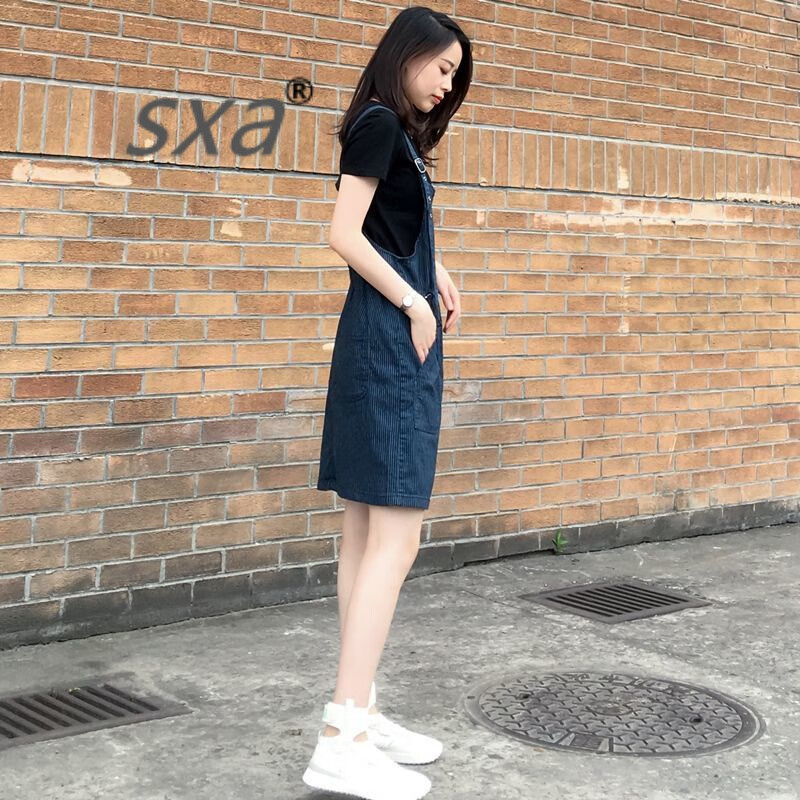 SXA香港潮牌背带裙套装女2024夏季新款小个子短袖T恤牛仔两件套裙子 图色 S