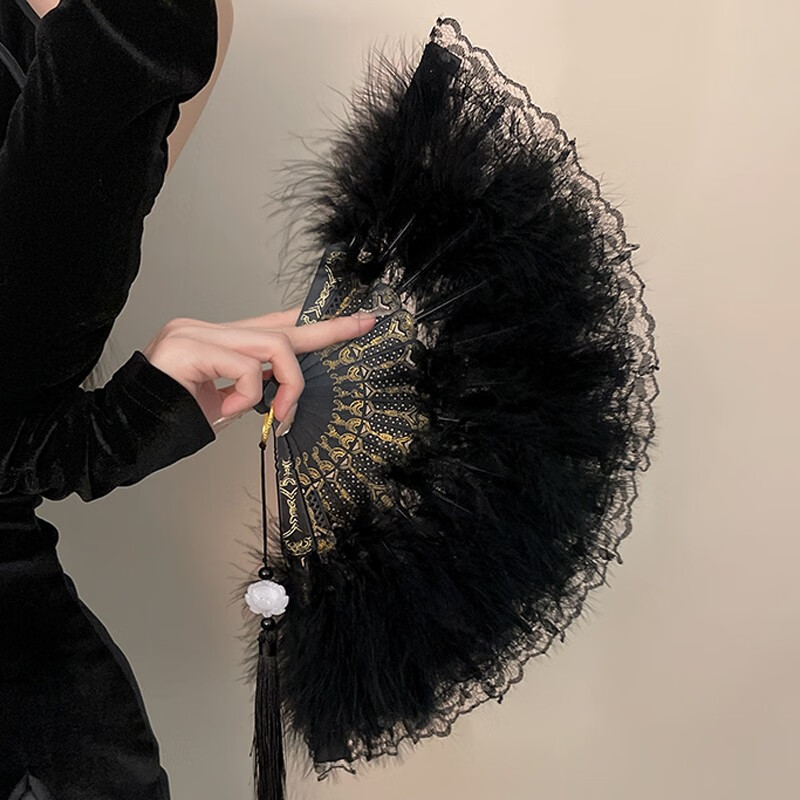 黑色羽毛蕾丝扇【拍照神器】