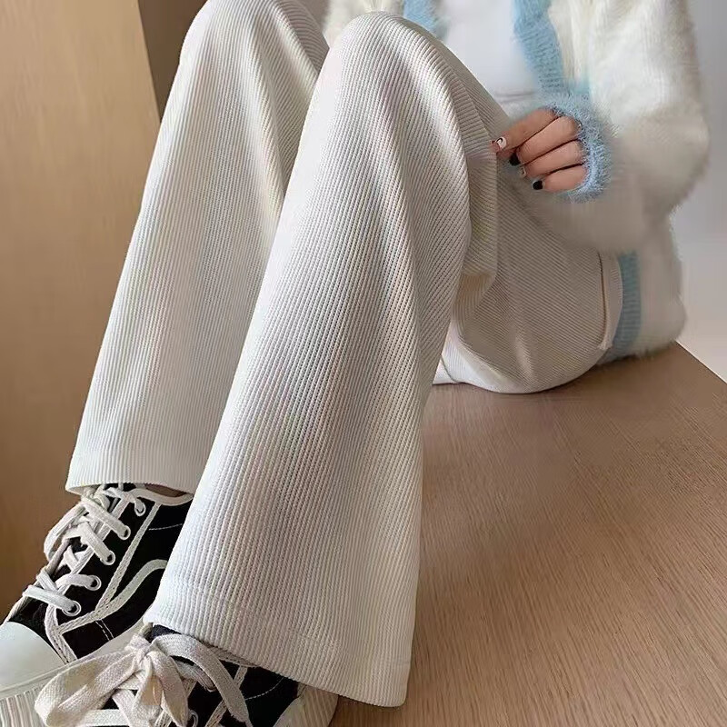 有只绵小个子阔腿裤女秋冬季高腰窄版显瘦直筒休闲裤加绒宽松垂感拖地裤 黑色 四季常规款 均码 (适合80-140斤)