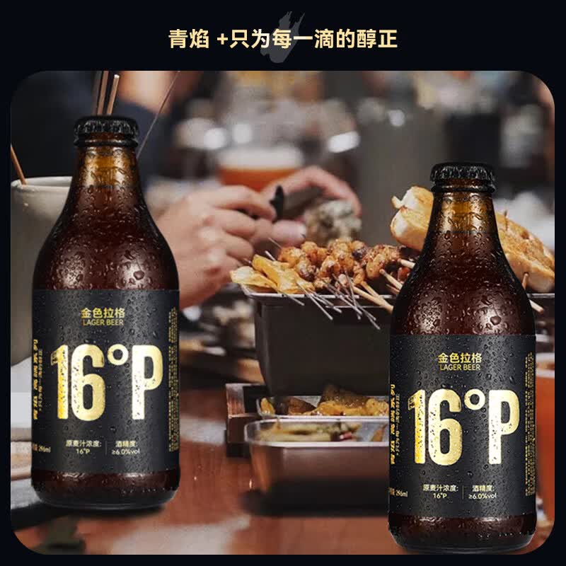青焰精酿原浆啤酒 高浓16度烈性拉格啤酒整箱礼盒青岛德式小麦啤酒 金色拉格 296mL 12瓶 【店铺热销】 礼盒装