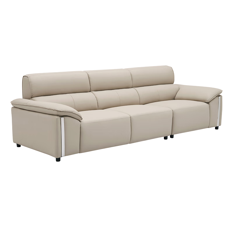 左右大黑牛沙發(fā)現(xiàn)代簡(jiǎn)約輕奢風(fēng)頭層牛皮沙發(fā)DZY6050 三人位 淺奶茶