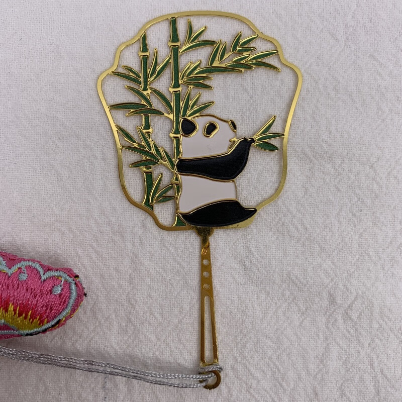 中国风苏绣手工古典精致金属镂空古典竹子熊猫黄铜书签/文创礼盒 默认