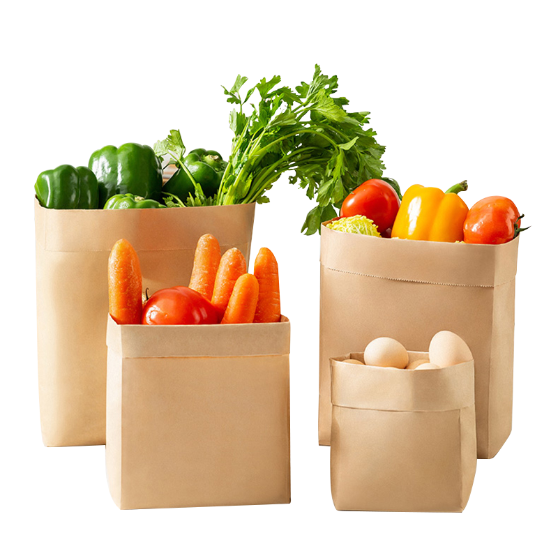 登比 防油牛皮纸袋食品打包袋冰箱蔬菜水果收纳袋 食品外卖打包袋 中号 含封口贴