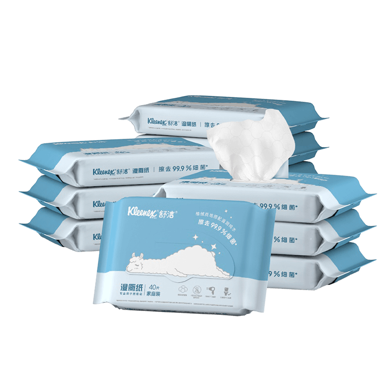 Kleenex 舒洁 湿厕纸羊驼湿厕纸40片10包（400片） 擦去99%细菌 清洁湿纸巾湿巾