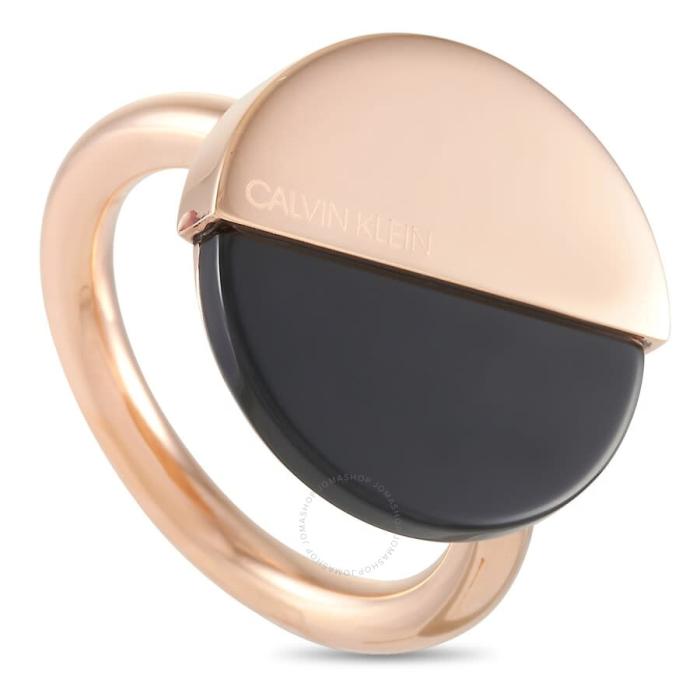 Calvin KleinCK咔尔文·克莱恩女士戒指Spicy玫瑰金PVD镀不锈钢人工缟玛瑙8码时尚 as pic os