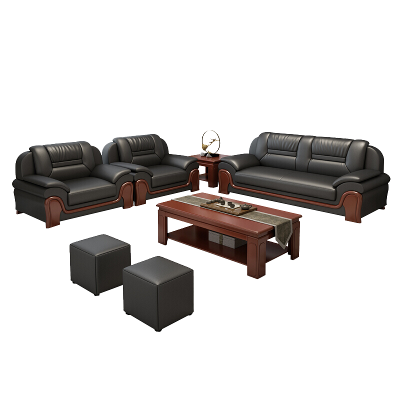 安美诚公沙发办公室用会客沙发商务接待办公家具沙发茶几组合简约皮艺沙发 3+1+1+大茶几