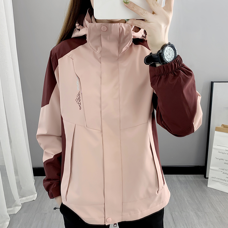 泰起冬季冲锋衣三合一外套春秋潮牌可拆卸防风户外旅游登山服团购订制LOGO幼儿园园服工作服 卡其色-1818(三合一)女 M