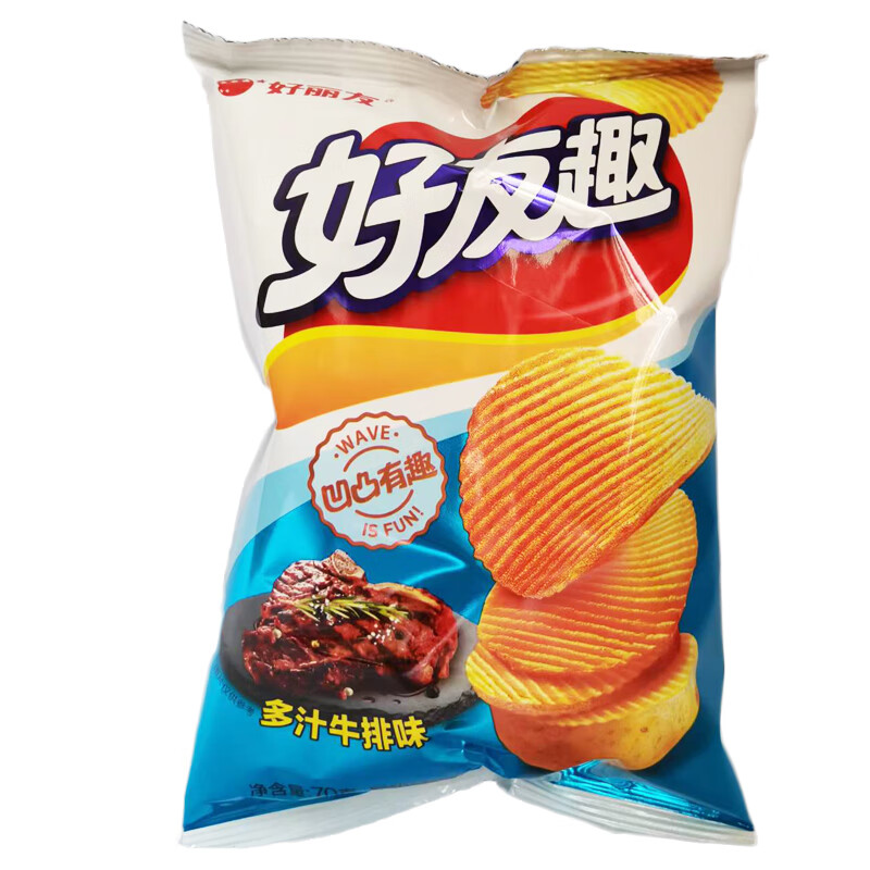 好友趣大凹凸70g*10袋泡菜牛排烤翅蜂蜜黄油膨化薯片 70g多汁牛排*4袋