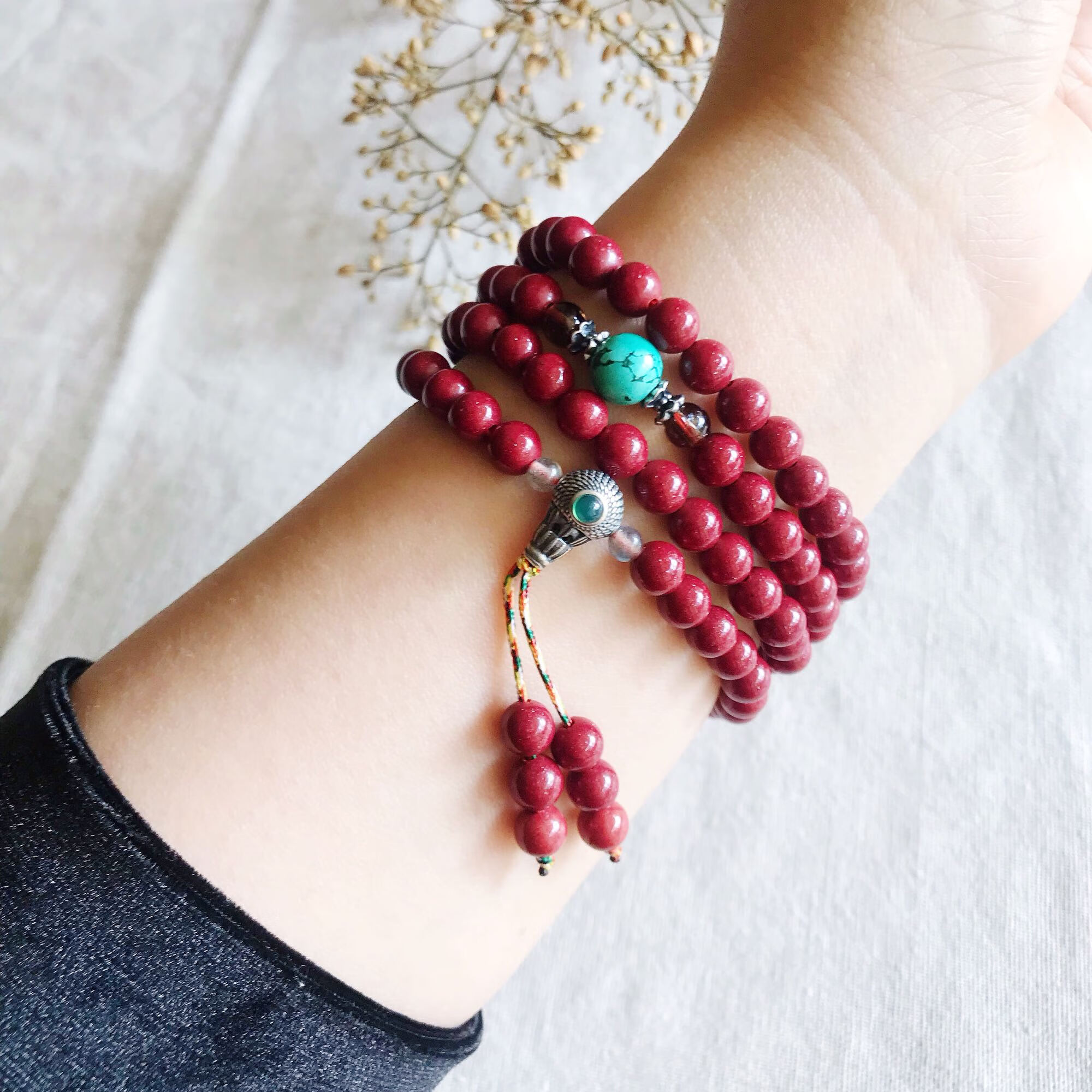 紫金晶原矿朱砂红手链女款108颗粒6mm佛珠手串本命年开运 朱砂佛珠108