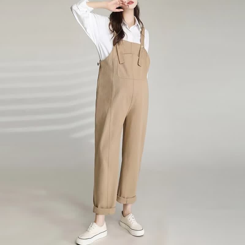 背带裤春秋外穿大码新款宽松长裤减龄孕妇秋装休闲裤子女秋季 卡其色