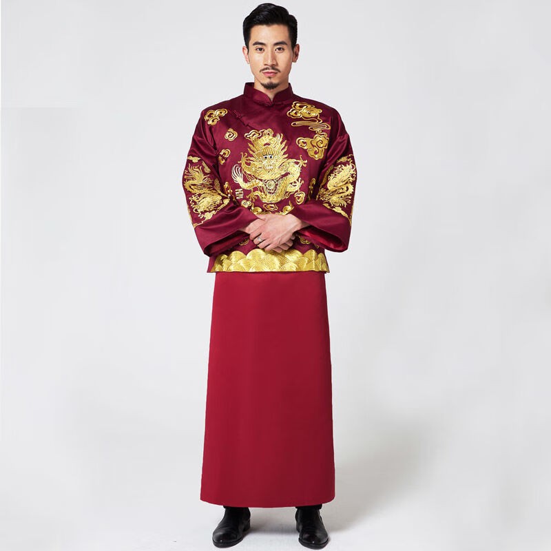 纤晟伊秀禾服男新郎服中式结婚礼服龙凤褂唐装男装秀禾男士结婚秀和男