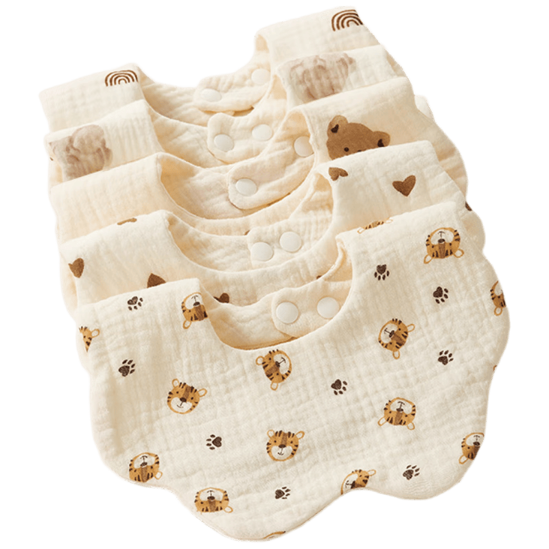 beedoll嬰兒口水巾純棉防水紗布圍嘴新生寶寶防吐奶圍兜圍脖四季款五條裝