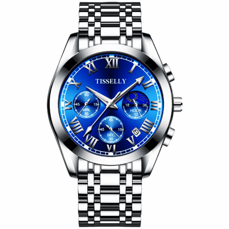 蒂西尼(tisselly)新款品牌手表商务男表奢华镶钻大气6针日月星辰多