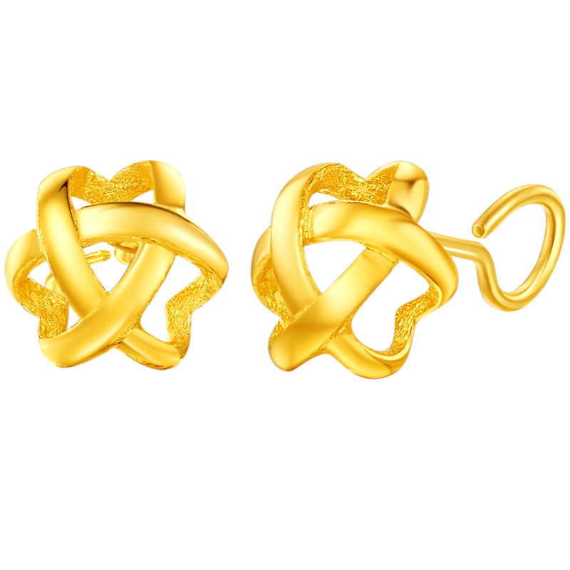 菜百首飾 黃金耳飾 足金時(shí)尚簡約鏤空花型耳飾 計(jì)價(jià) 約1.20克