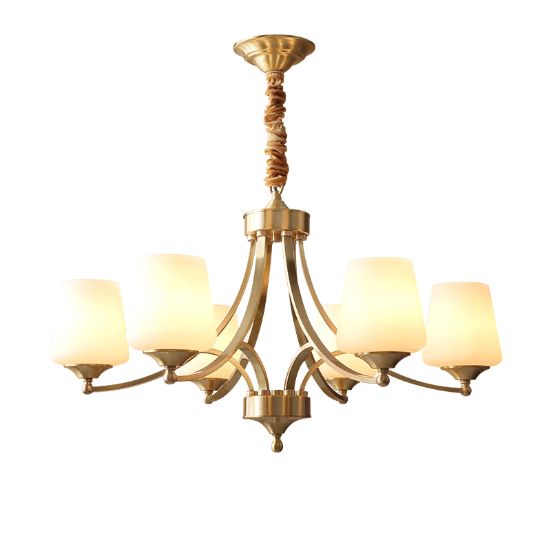 月影美式輕奢吊燈護(hù)眼客廳燈銅材質(zhì)餐廳燈臥室燈現(xiàn)代簡約復(fù)古中山燈具 6頭【銅材吊燈】7W三色調(diào)光 適12-18㎡