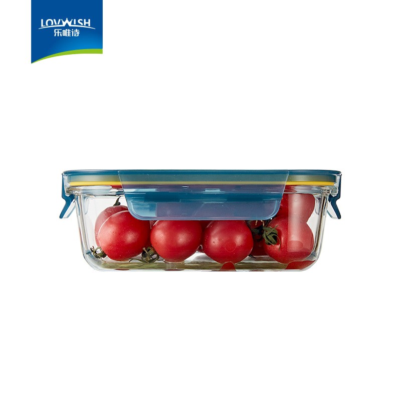 乐唯诗耐热玻璃保鲜盒微波炉加热饭盒冰箱收纳带盖密封储物便当碗餐盒 墨蓝气孔盖【可微波】中号640ml*1 京东折扣/优惠券