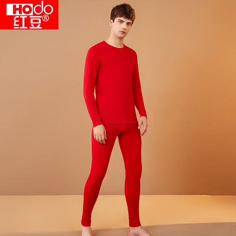 红豆本命年大红色内衣内裤袜子结婚礼物秋衣秋裤保暖内衣秋上新骐骥红 男款鸿运礼盒装 180/105