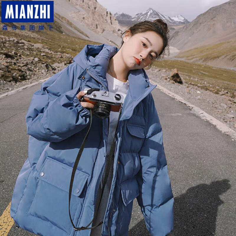 棉致森马集团旗下棉致新国标服女常规款外套冬天女装2022新款女连帽宽 蓝色 M_100-115